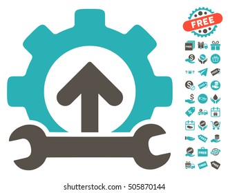 Gear Integration Tools icon with free bonus pictograph collection. Vector illustration style is flat iconic symbols, grey and cyan colors, white background.