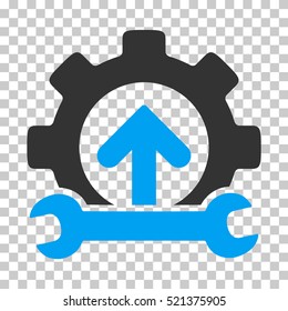 Gear Integration Tools icon. Vector pictogram style is a flat bicolor symbol, blue and gray colors, chess transparent background. Designed for software and web interface toolbars and menus.