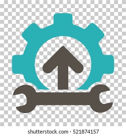 Gear Integration Tools icon. Vector pictogram style is a flat bicolor symbol, grey and cyan colors, chess transparent background. Designed for software and web interface toolbars and menus.