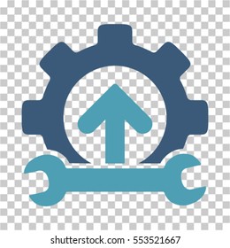Gear Integration Tools icon. Vector pictograph style is a flat bicolor symbol, cyan and blue colors, chess transparent background. Designed for software and web interface toolbars and menus.