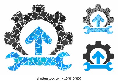 Gear integration tools mosaic of tremulant parts in different sizes and shades, based on gear integration tools icon. Vector tuberous parts are organized into collage.