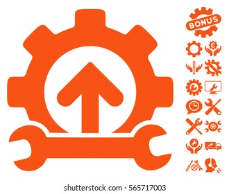 Gear Integration Tools pictograph with bonus settings images. Vector illustration style is flat iconic orange symbols on white background.