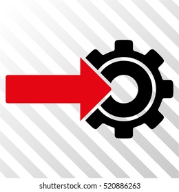 Gear Integration vector pictogram. Illustration style is flat iconic bicolor intensive red and black symbol on a hatched transparent background.