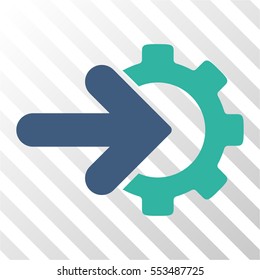 Gear Integration vector pictogram. Illustration style is flat iconic bicolor cobalt and cyan symbol on a hatched transparent background.
