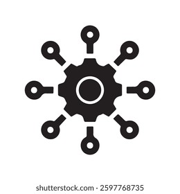 Gear with interconnected nodes representing a networked system.
