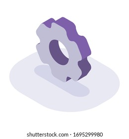 Icono isométrico del engranaje con un moderno color plano