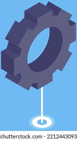 Gear in isometric style isolated on white background. Item to repair, equipment for work in maintenance. Cogwheel to fix and repair service. Black gear and settings symbol vector illustration