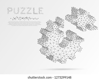 Gear Jigsaw Puzzle. Industry development, engine work, business solution concept. Origami style machine engineering symbol. Vector polygonal wireframe 3d gear illustration on white background