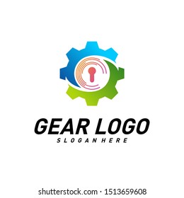 Gear with key logo Design Vector Template. Mechanic Security Icon Symbol. Colorful Icon