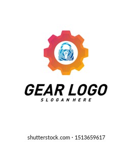 Gear with key logo Design Vector Template. Mechanic Security Icon Symbol. Colorful Icon