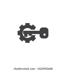 Gear and key vector icon. filled flat sign for mobile concept and web design. Activation configuration glyph icon. Symbol, logo illustration. Vector graphics