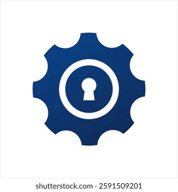 Gear and keyhole logo, combining security and efficiency. Ideal for tech, security, or software companies. Dark blue conveys trust and reliability. Simple, modern, and memorable design.