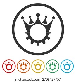 Design-Vorlage für Gear King-Logo. Symbole in Farbkreis-Schaltflächen festlegen