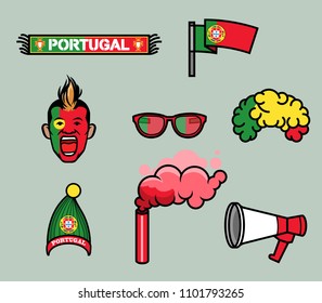 Gear kit collection of Portugal soccer supporter. Elements of this image furnished by Switzerland flag. Vector illustration for 