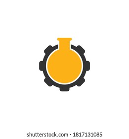 Gear Lab Logo Design Template. Lab gear logo with laboratory glass and gear combination on vector.