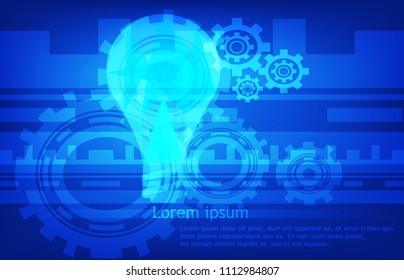 Gear lamp digital tech data, circuit innovation the future, insert text, blue background, vector art and illustration.