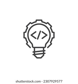 Gear lamp line icon. linear style sign for mobile concept and web design. Idea development outline vector icon. Symbol, logo illustration. Vector graphics