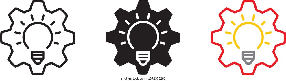 gear With lamp symbolising proactive Icon, vector line illustration