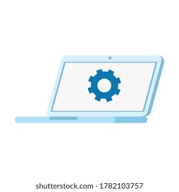 gear in laptop design, Digital technology and communication theme Vector illustration