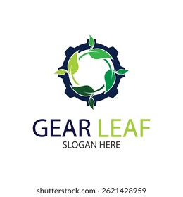 Gear leaf circle logo design template