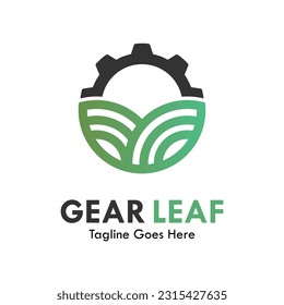 Gear leaf design logo template illustration