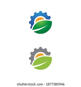 Gear with leaf ecology nature element vector design