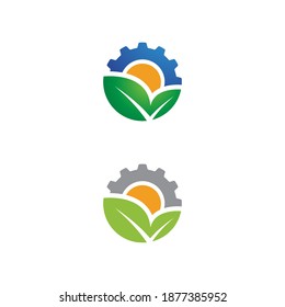 Gear with leaf ecology nature element vector design