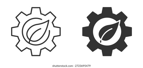 Engranaje con icono de hoja, icono de ingeniería ecológica con engranaje y hoja. Silueta y estilo de línea. Ilustración vectorial . 