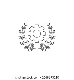 GEAR LEAF LINE LOGO DESIGN ILLUSTRATION ICON SYMBOL