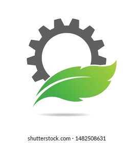 gear and leaf logo combination. Mechanic and eco symbol or icon