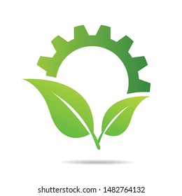 gear and leaf logo combination. Mechanic and eco symbol or icon