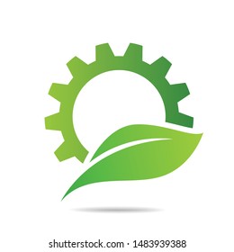 gear and leaf logo combination. Mechanic and eco symbol or icon