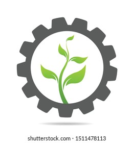 gear and leaf logo combination. Mechanic and eco symbol or icon
