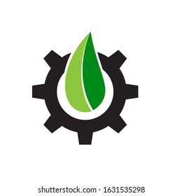 gear and leaf logo combination. Mechanic and eco symbol or icon vector
