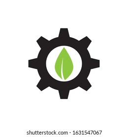 gear and leaf logo combination. Mechanic and eco symbol or icon Vector