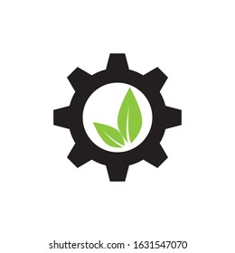 gear and leaf logo combination. Mechanic and eco symbol or icon Vector