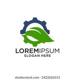 gear with leaf logo design graphic template