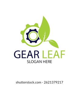 Diseño de logotipo de hoja de engranaje sobre fondo blanco