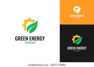 Gear with leaf logo design template vector symbol illustration