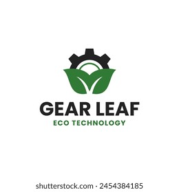 Gear with leaf logo for eco technology and industry design template vector illustration