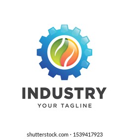 gear leaf logo gradient simple clean. gear industy machine logo 3d.