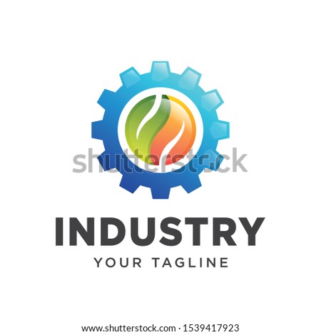 gear leaf logo gradient simple clean. gear industy machine logo 3d.