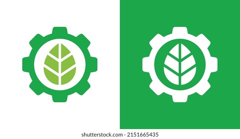 Gear leaf logo icon design, eco industry logo concept, organic factory symbol