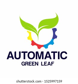 gear leaf logo icon for green technology business environmentally friendly