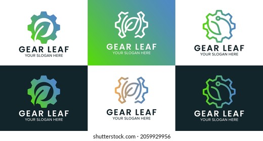 gear leaf logo set use line concept