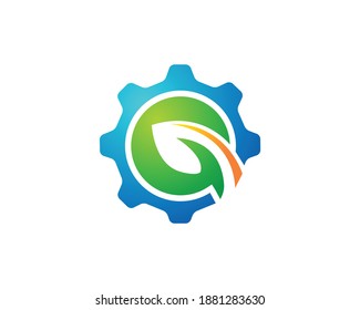 Gear and Leaf logo template suitable for businesses and product names. This stylish logo design could be used for different purposes for a company, product, service or for all your ideas.
