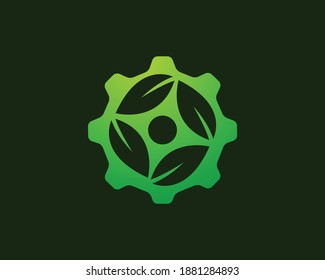 Gear and Leaf logo template suitable for businesses and product names. This stylish logo design could be used for different purposes for a company, product, service or for all your ideas.