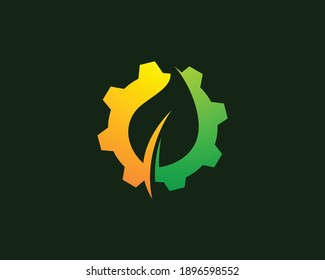 Gear and Leaf logo template suitable for businesses and product names. This stylish logo design could be used for different purposes for a company, product, service or for all your ideas.