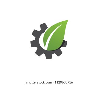 Gear leaf logo vector icon template
