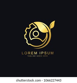 Gear leaf logo, vector logo template